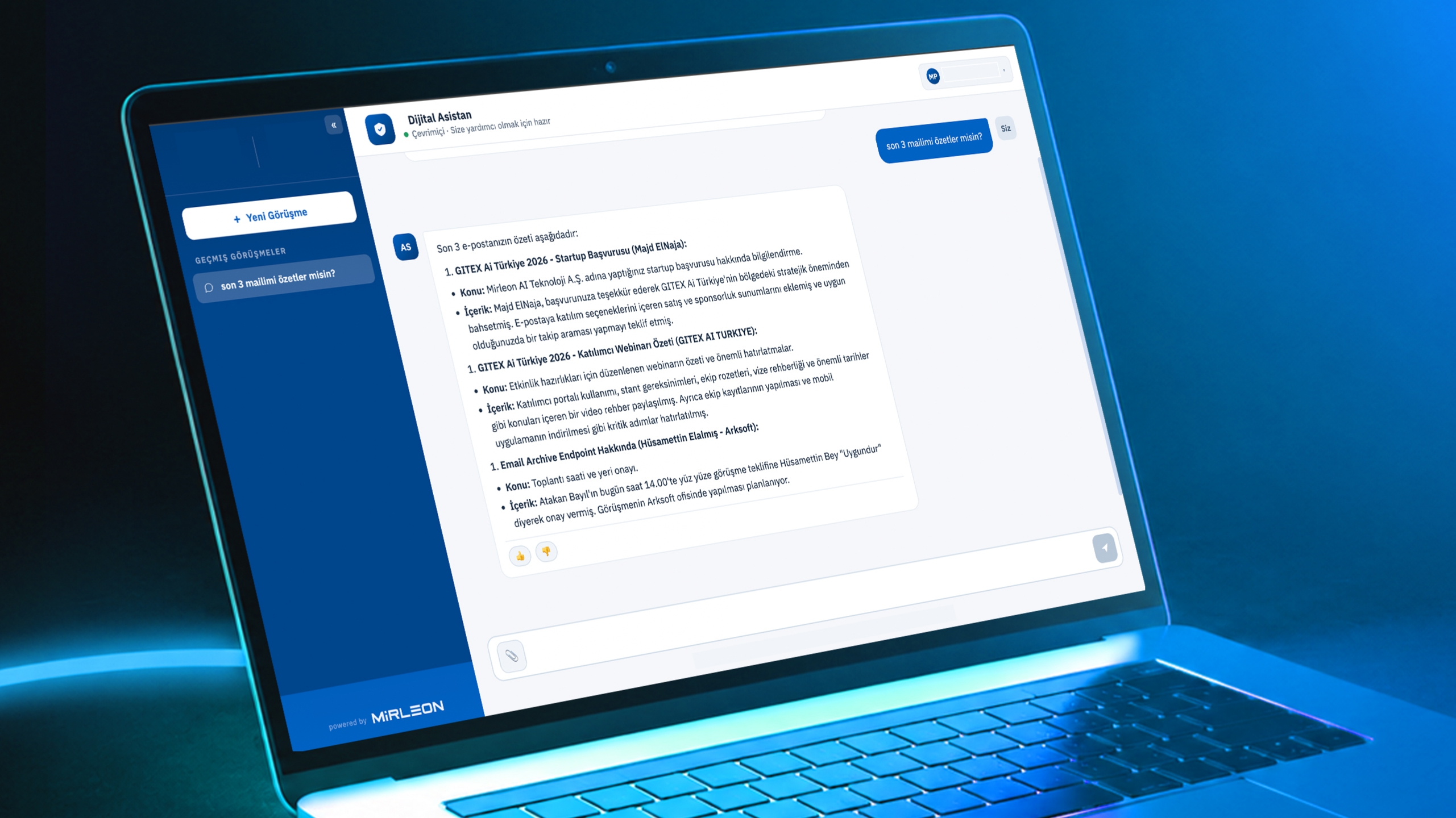 Corporate AI chatbot interface mockup